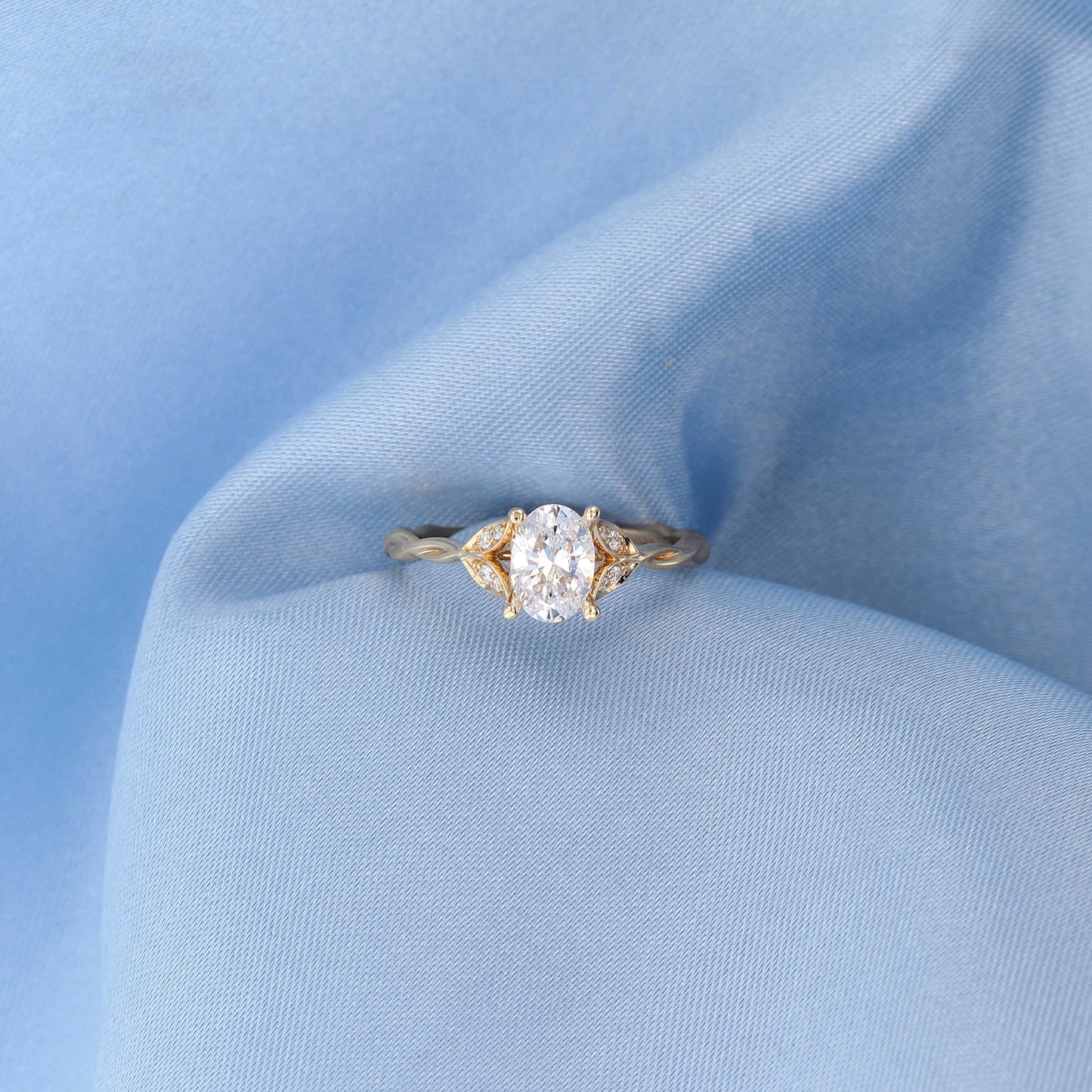 Yellow Gold Diamond Leaf Engagement Ring