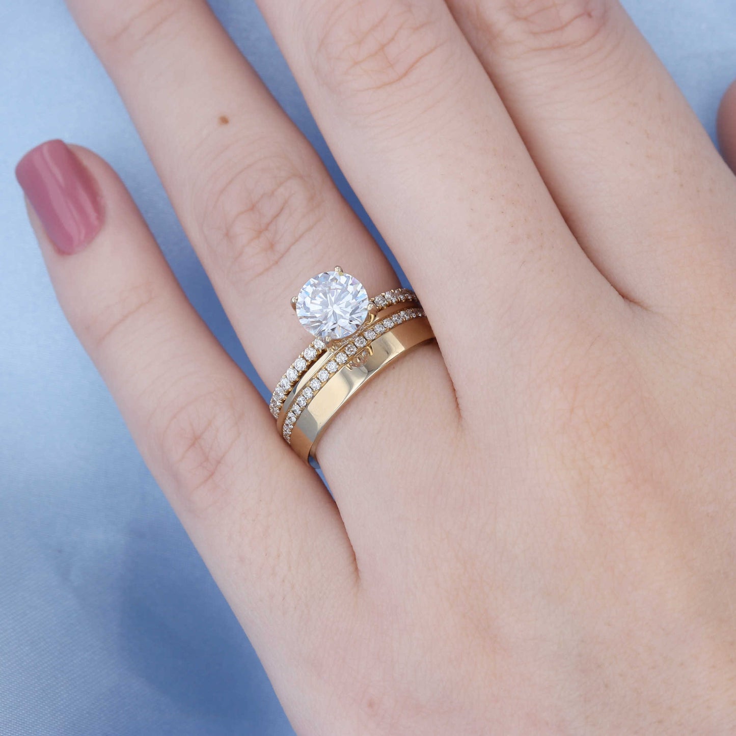 Wide Yellow Gold Offset Diamond Stripe Band