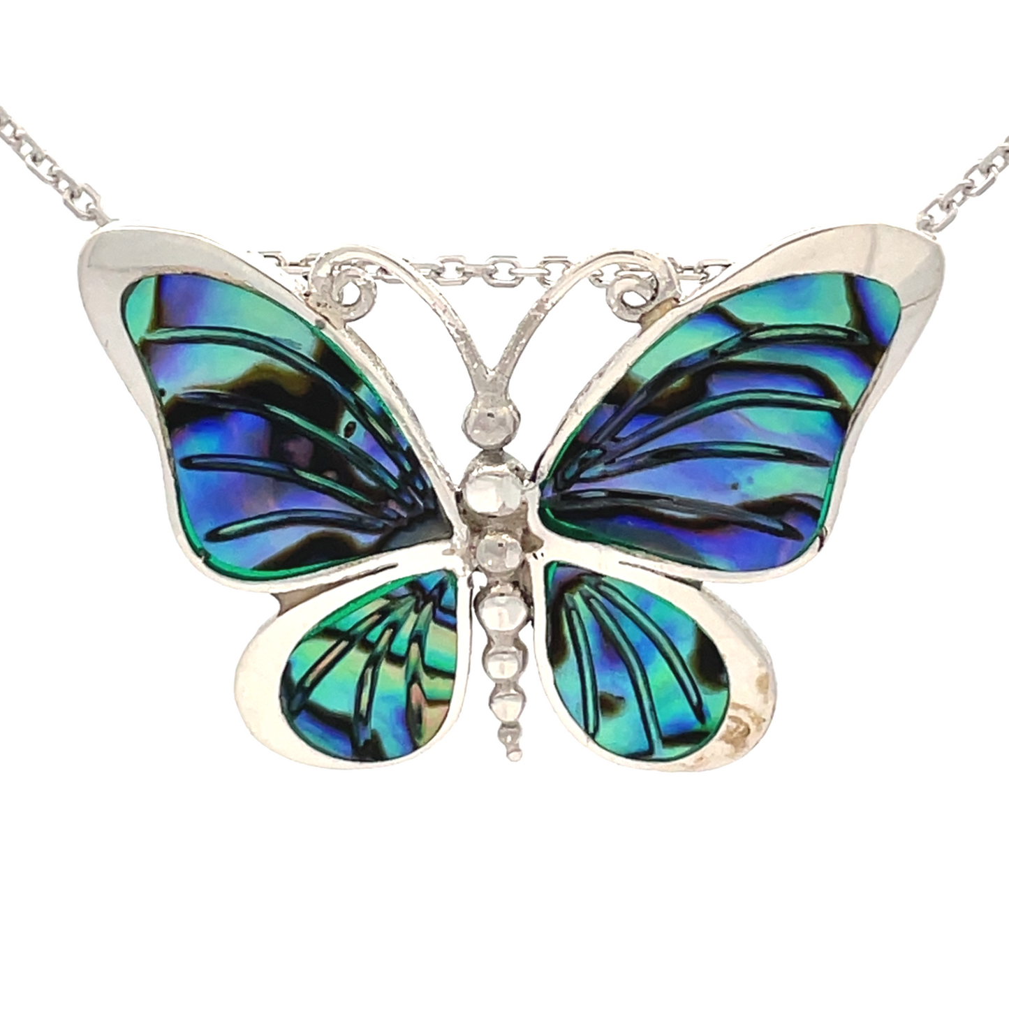 Sterling Silver Paua Shell Butterfly Necklace