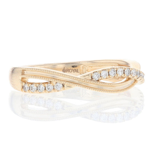 Yellow Gold Diamond Twist Milgrain Band | Fox Fine Jewelry