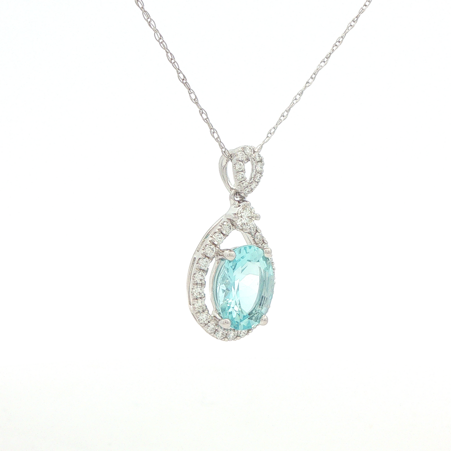 Aquamarine Diamond Halo Twist Pendant