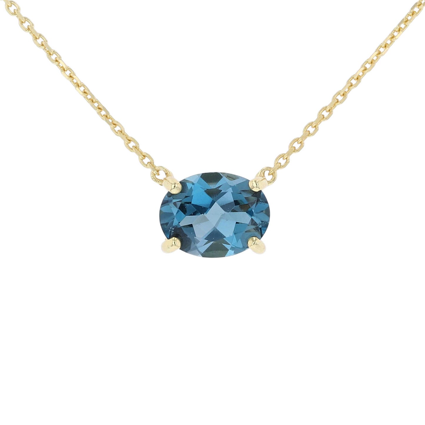 Gold Plated Silver London Blue Topaz East West Oval Necklace