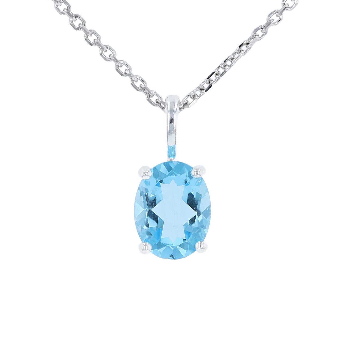 Silver Blue Topaz Oval Solitaire Necklace