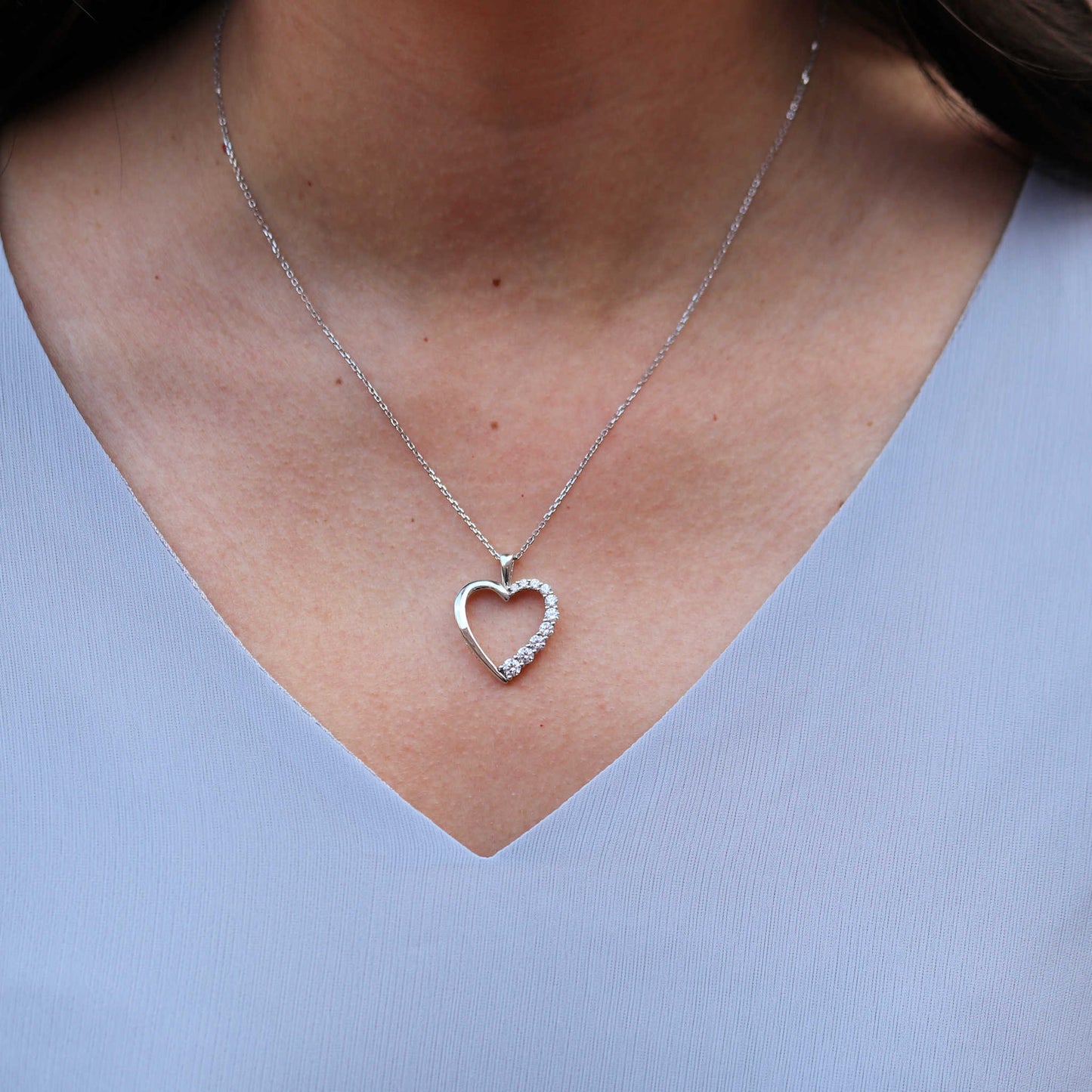 Silver Cubic Zirconia Heart Necklace