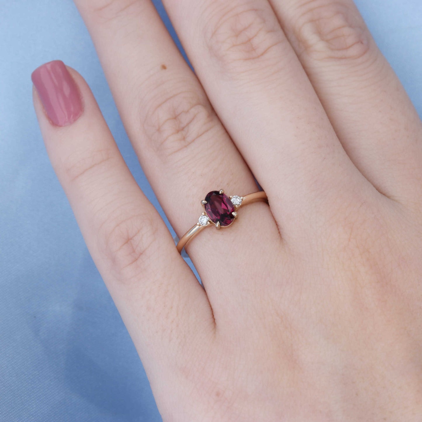 Rhodolite Garnet & Diamond 3 Stone Ring