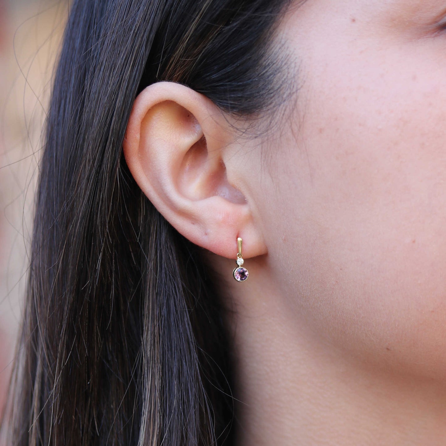 Amethyst & Diamond Petite Dangle Earrings