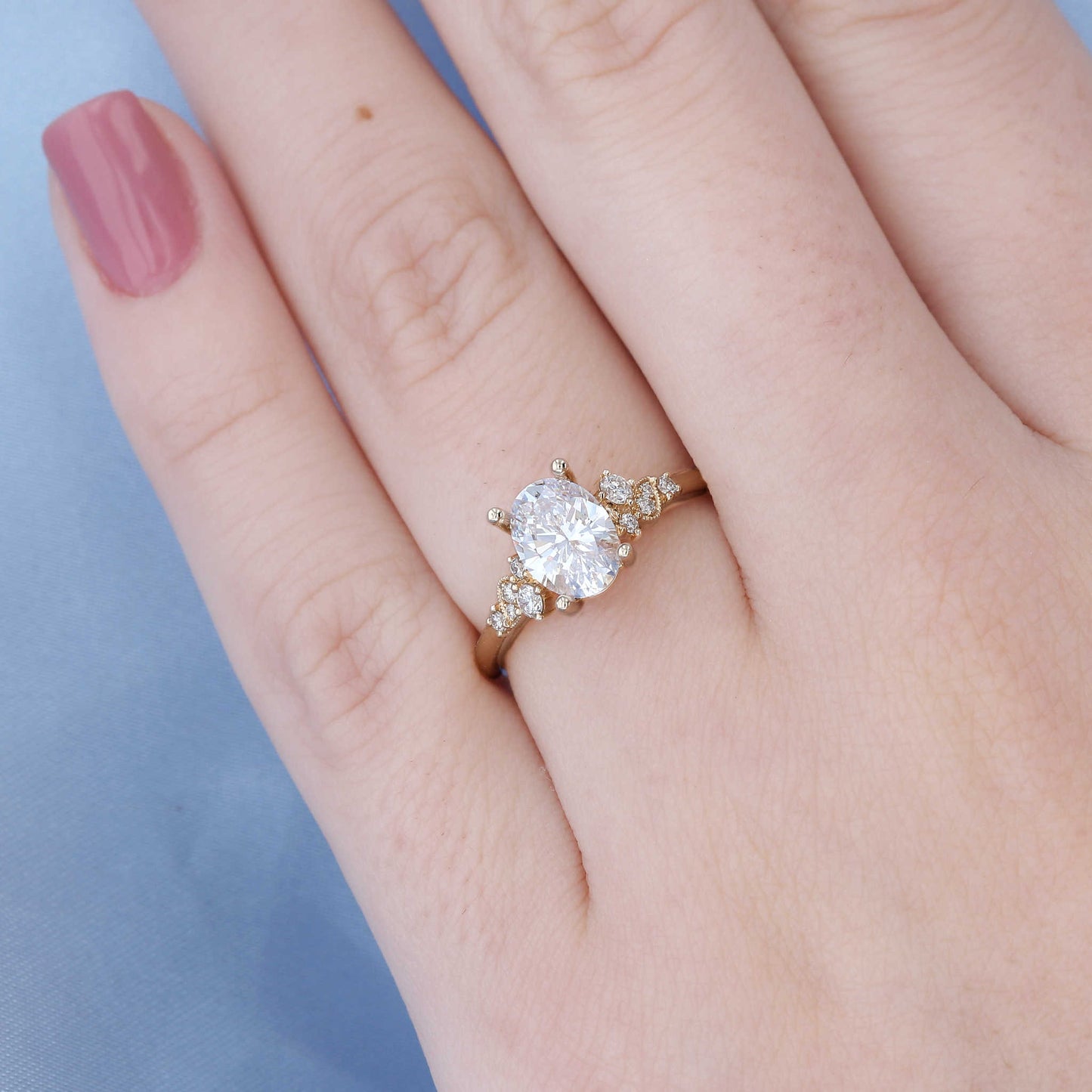 Asymmetric Milgrain Oval Engagement Ring