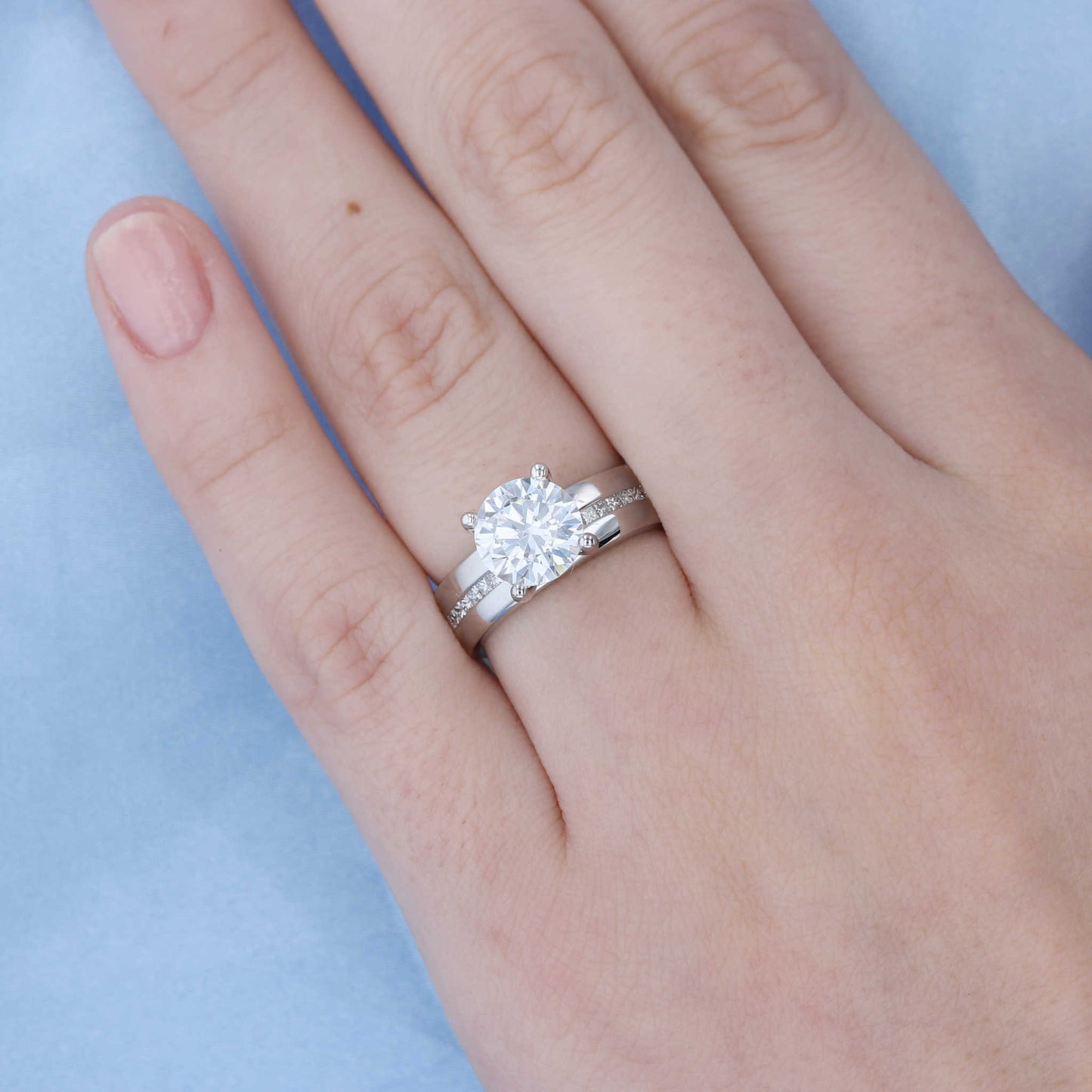 Wide Diamond Stripe Engagement Ring