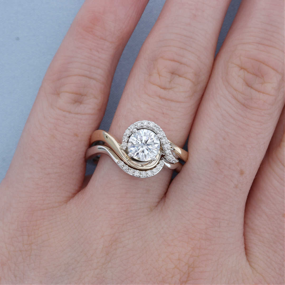 Swish Bypass Diamond Halo Engagement Ring