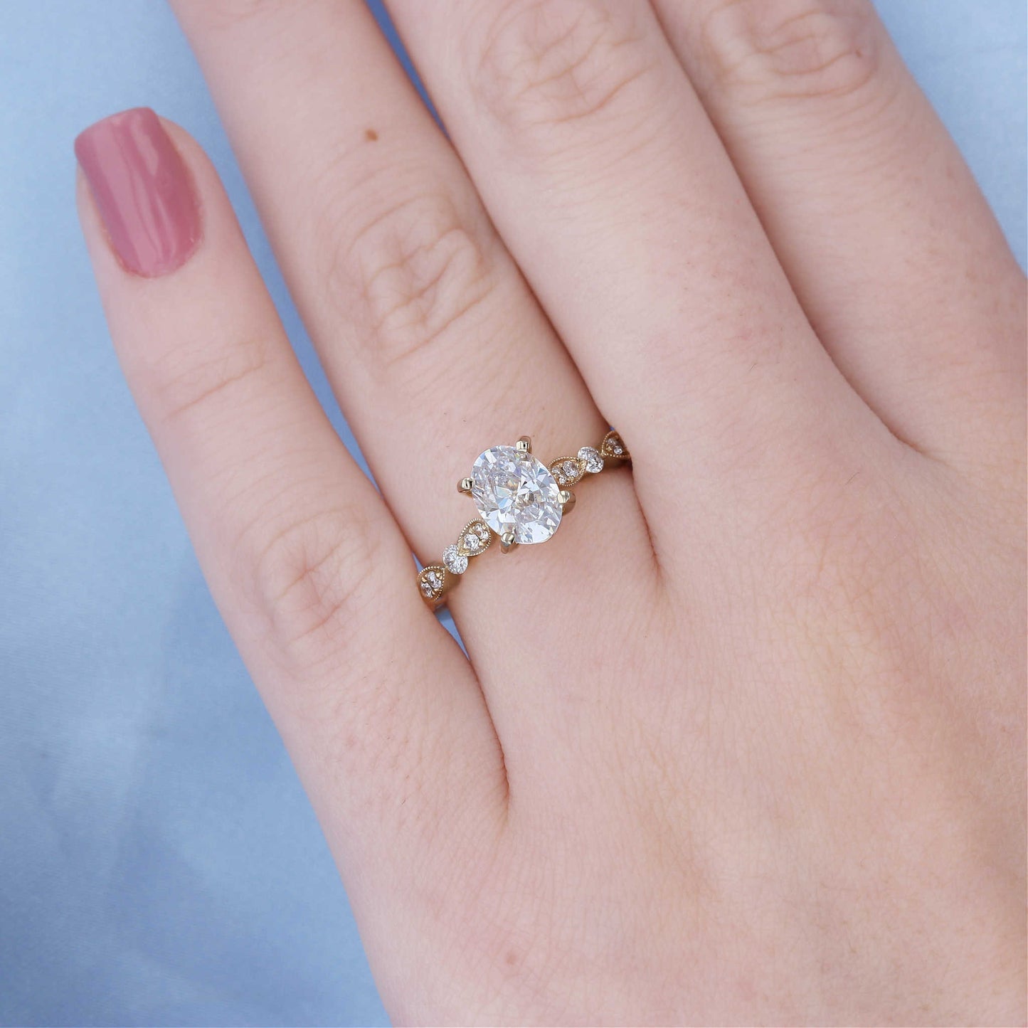 Scallop Milgrain Oval Engagement Ring