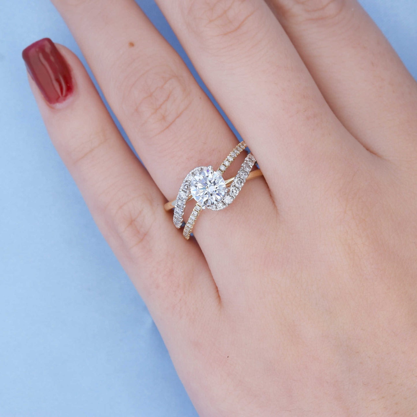 Two Tone Bypass Diamond Engagement Ring