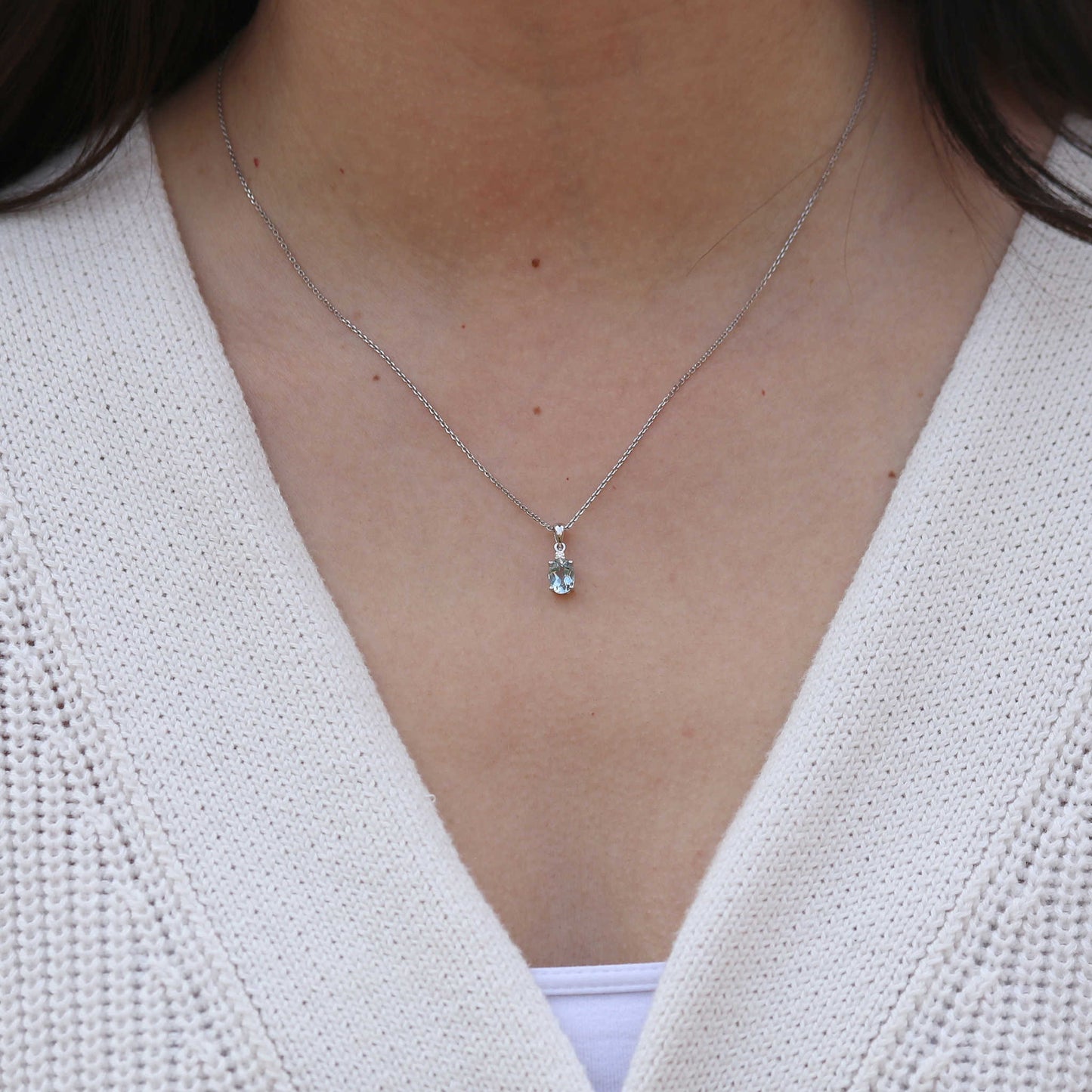 Oval Aquamarine & Diamond Pendant