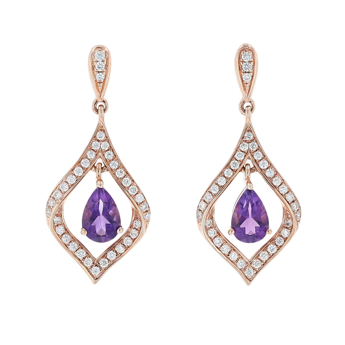 Amethyst & Diamond Kite Shape Earrings