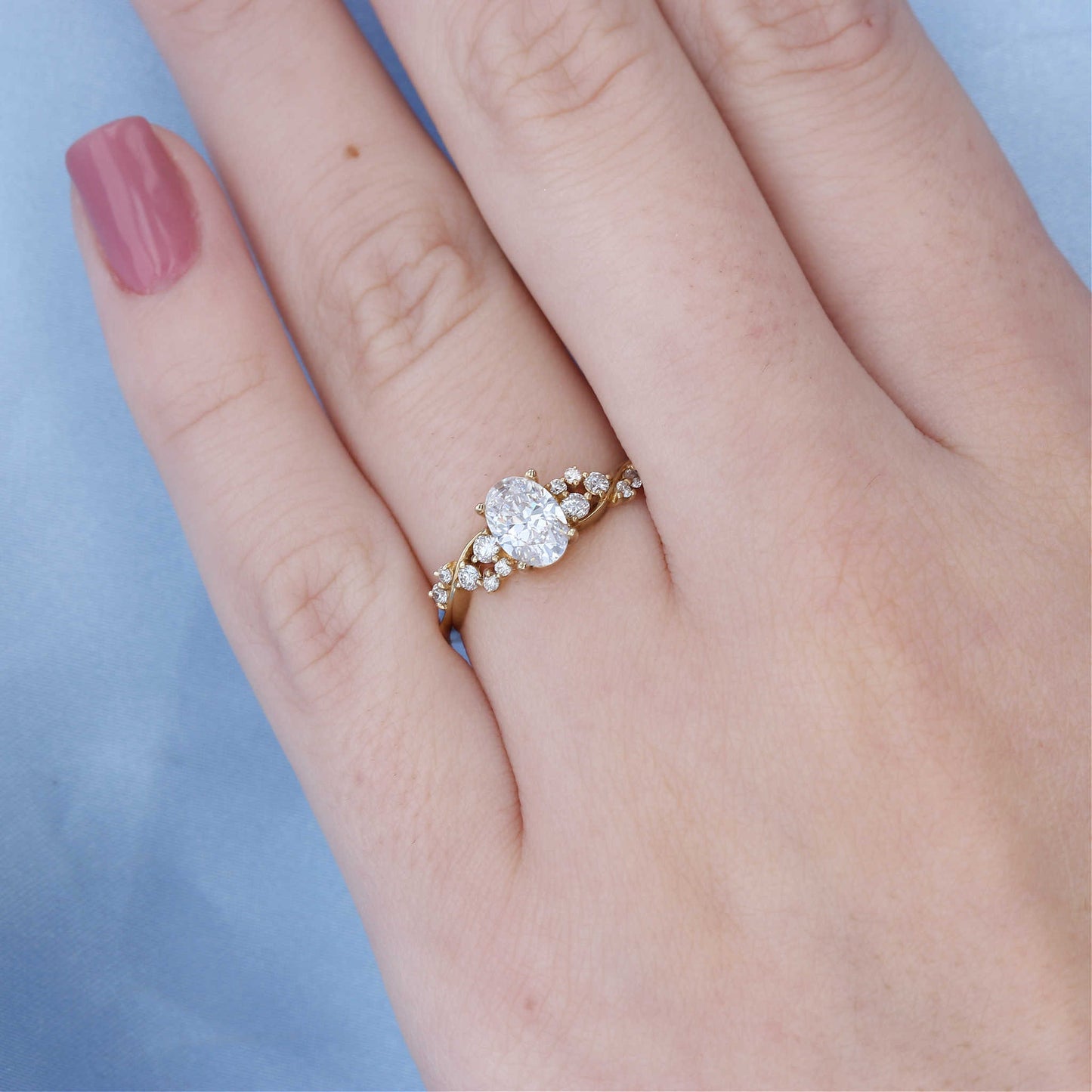 Cluster Swish Oval Engagement Ring