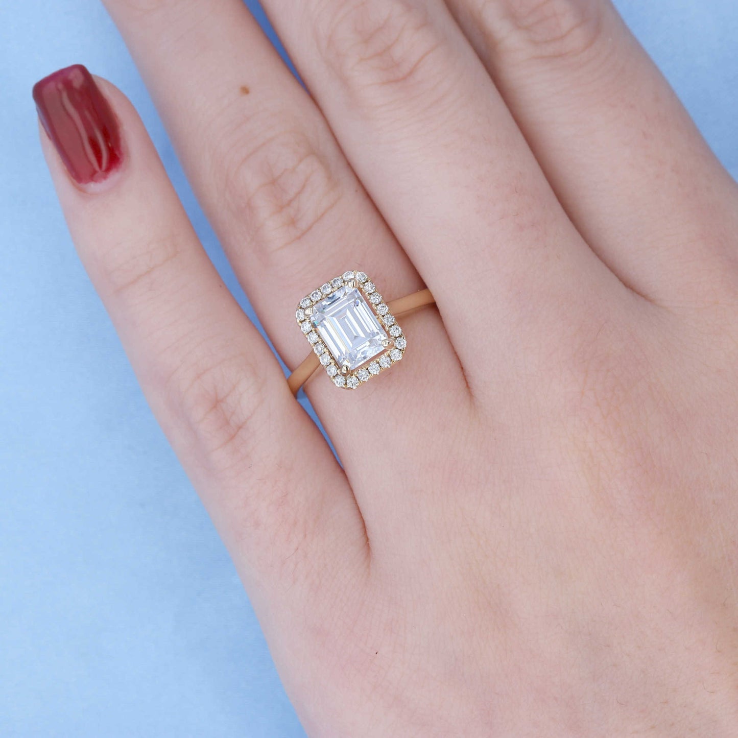 Emerald Cut Diamond Halo Engagement Ring