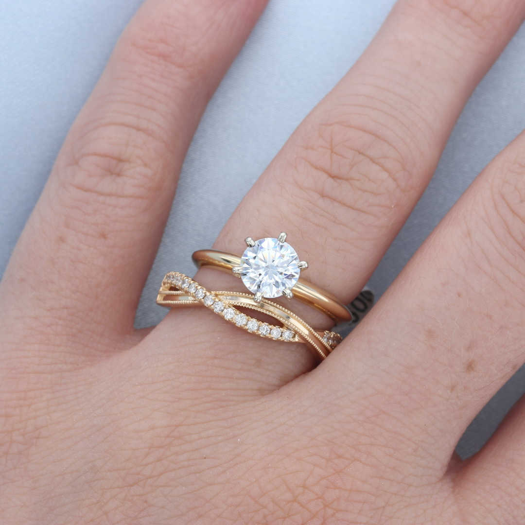 Yellow Gold Diamond Twist Milgrain Band | Fox Fine Jewelry