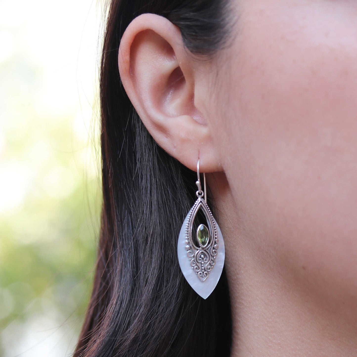 Mother of Pearl & Peridot Earrings