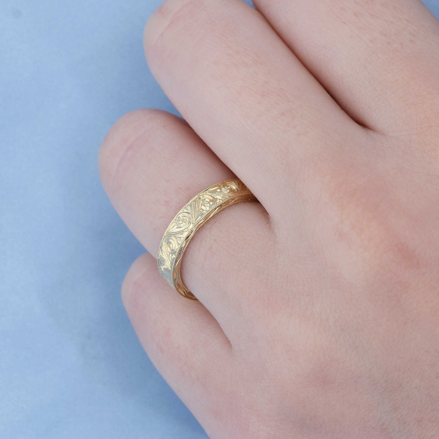 Yellow Gold Hand Engraved Luminesque Band