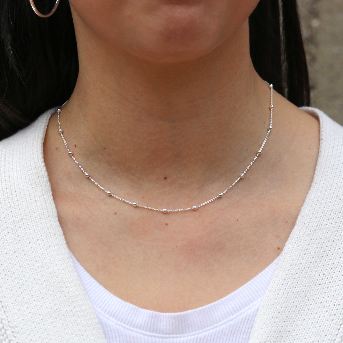 Sterling Silver Bead Station Chain