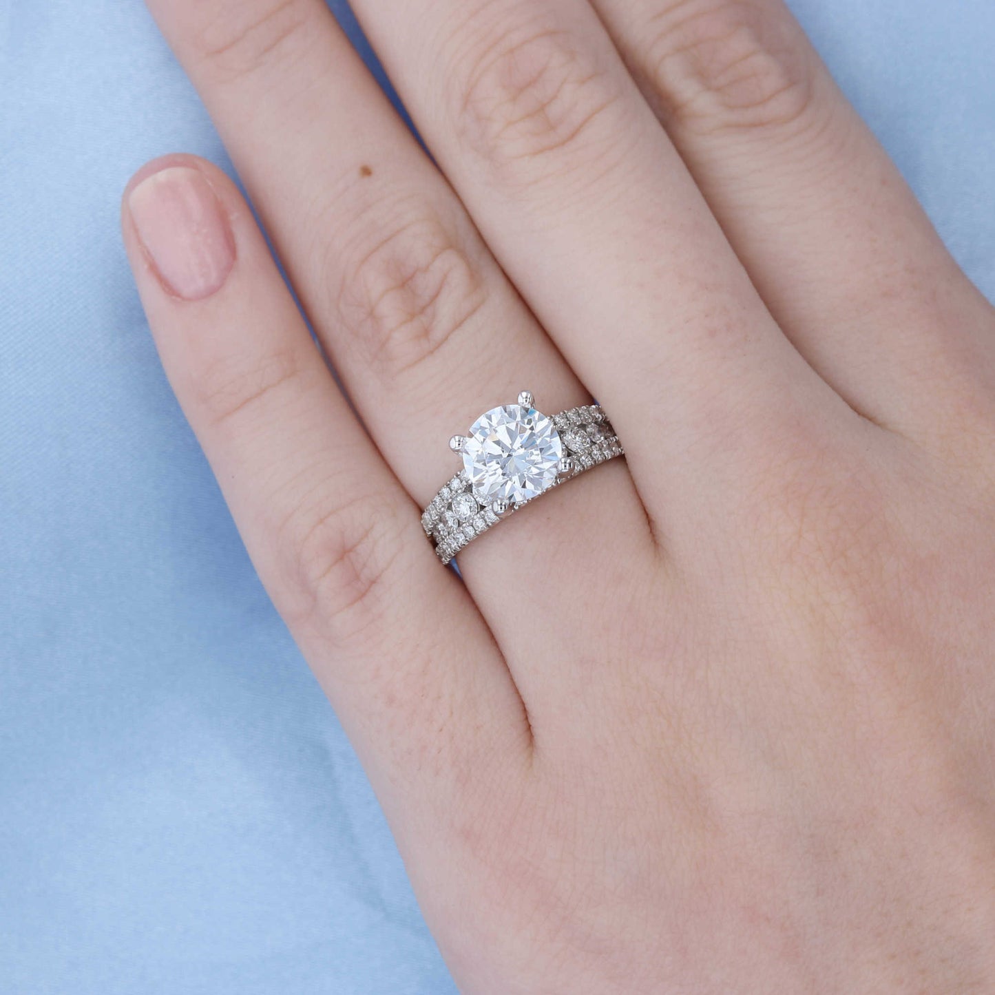 Tapered 3 Row Diamond Engagement Ring