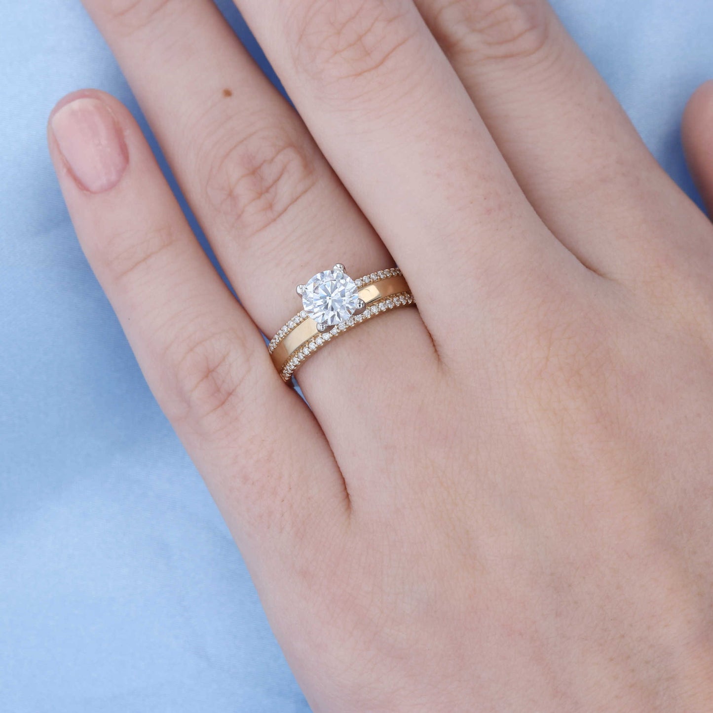 Wide Diamond Edge Engagement Ring
