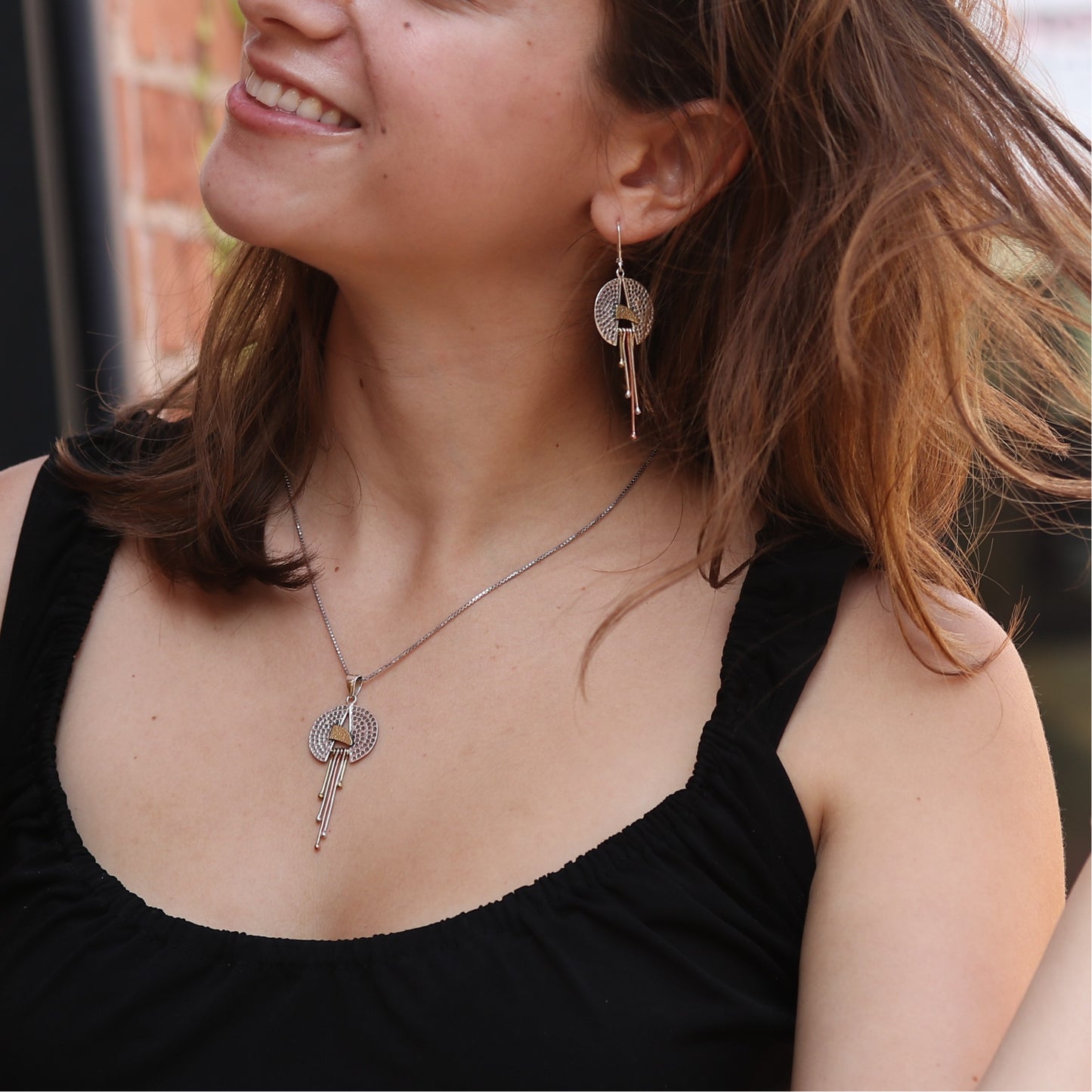 Mixed Metal Split Circle Dangle Earrings