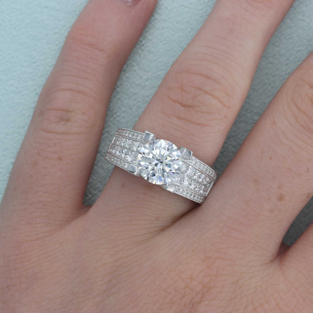 Engraved Milgrain Diamond Engagement Ring