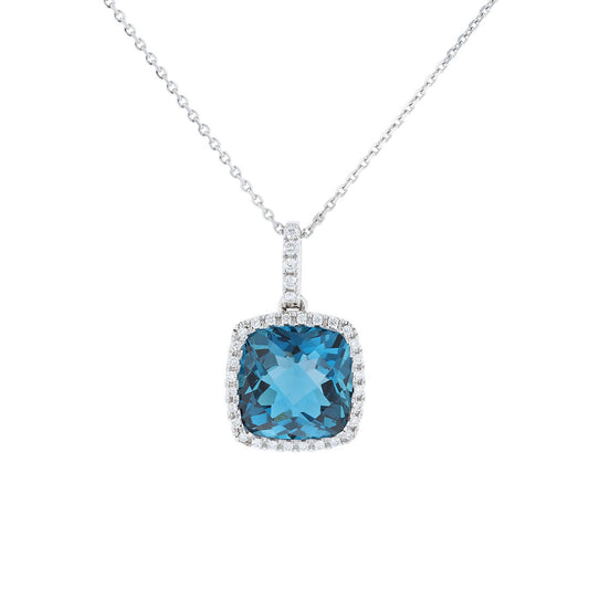 London Blue Topaz & Diamond Halo Pendant