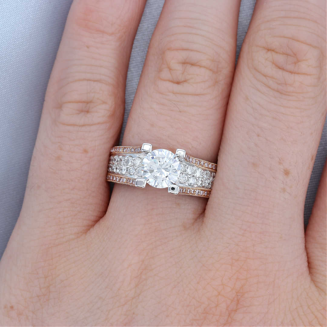 Pink & White Diamond Multi-Row Engagement Ring