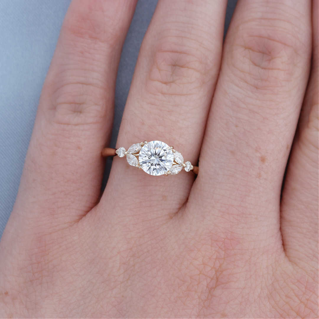 Yellow Gold Diamond Leaf Engagement Ring