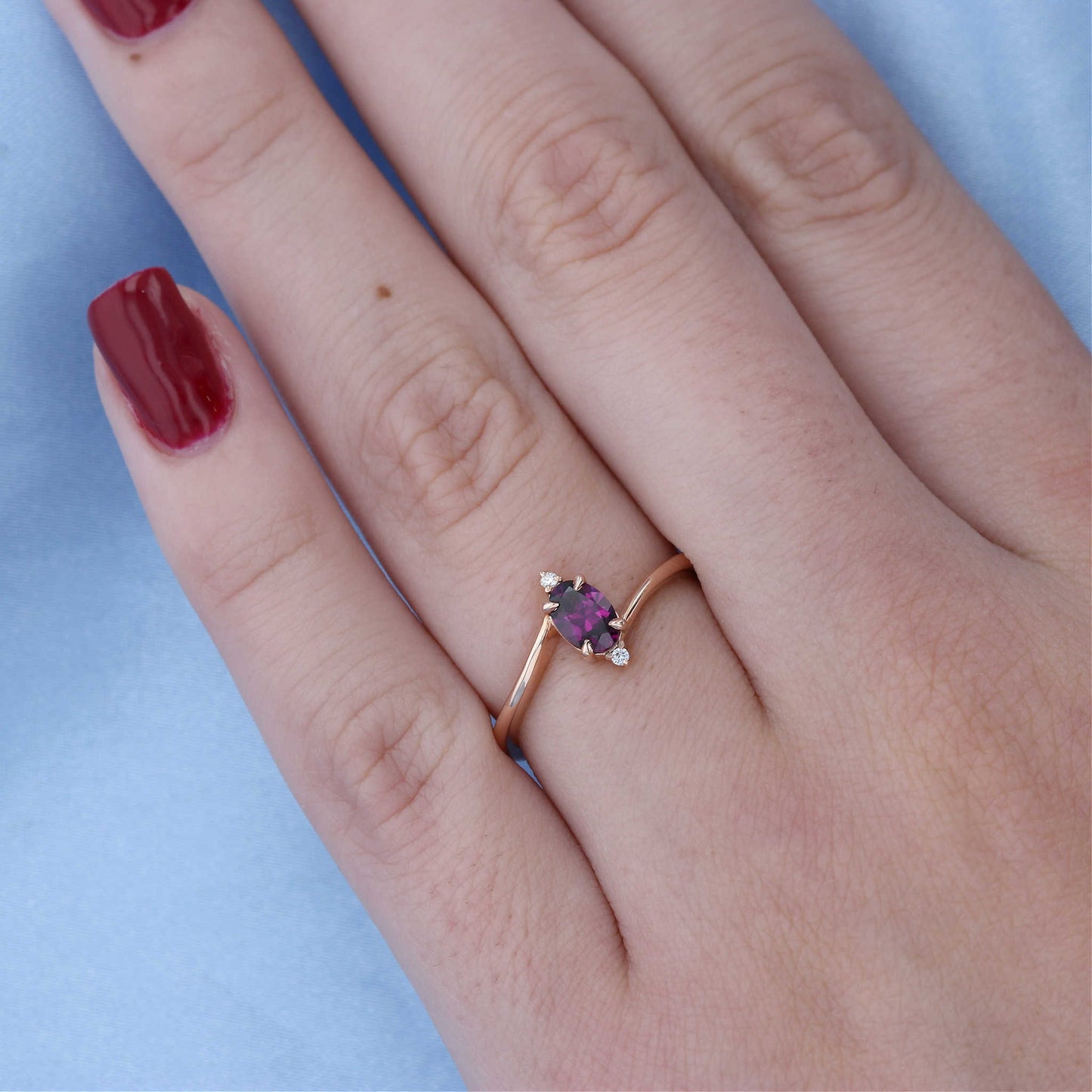 Rose Gold Oval Garnet Bypass Ring