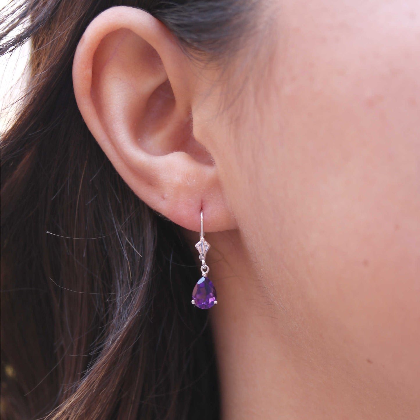 Pear Amethyst Leverback Earrings | Fox Fine Jewelry