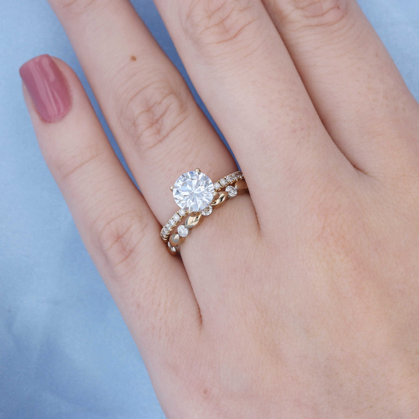 Two Tone Floating Diamond Marquise Band