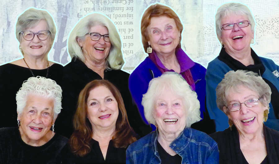 Collage Group. Top row - Mary Kolada Scott, Karen Hoffberg, Janet Black, Karen L. Brown. Bottom row - Darlene Roker, Wendy Winet, Joyce Lombard, and Janna Valenzuela