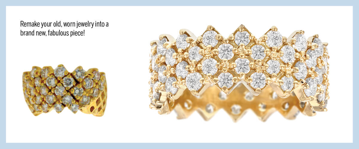 Yellow gold diamond band remade based on the worn piece next to it