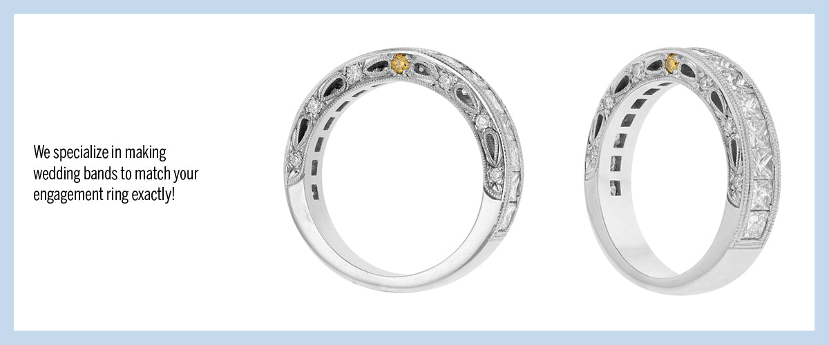 Custom made wedding band with milgrain.