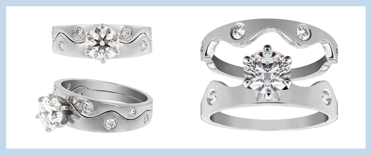 custom made interlocking engagement ring and wedding band