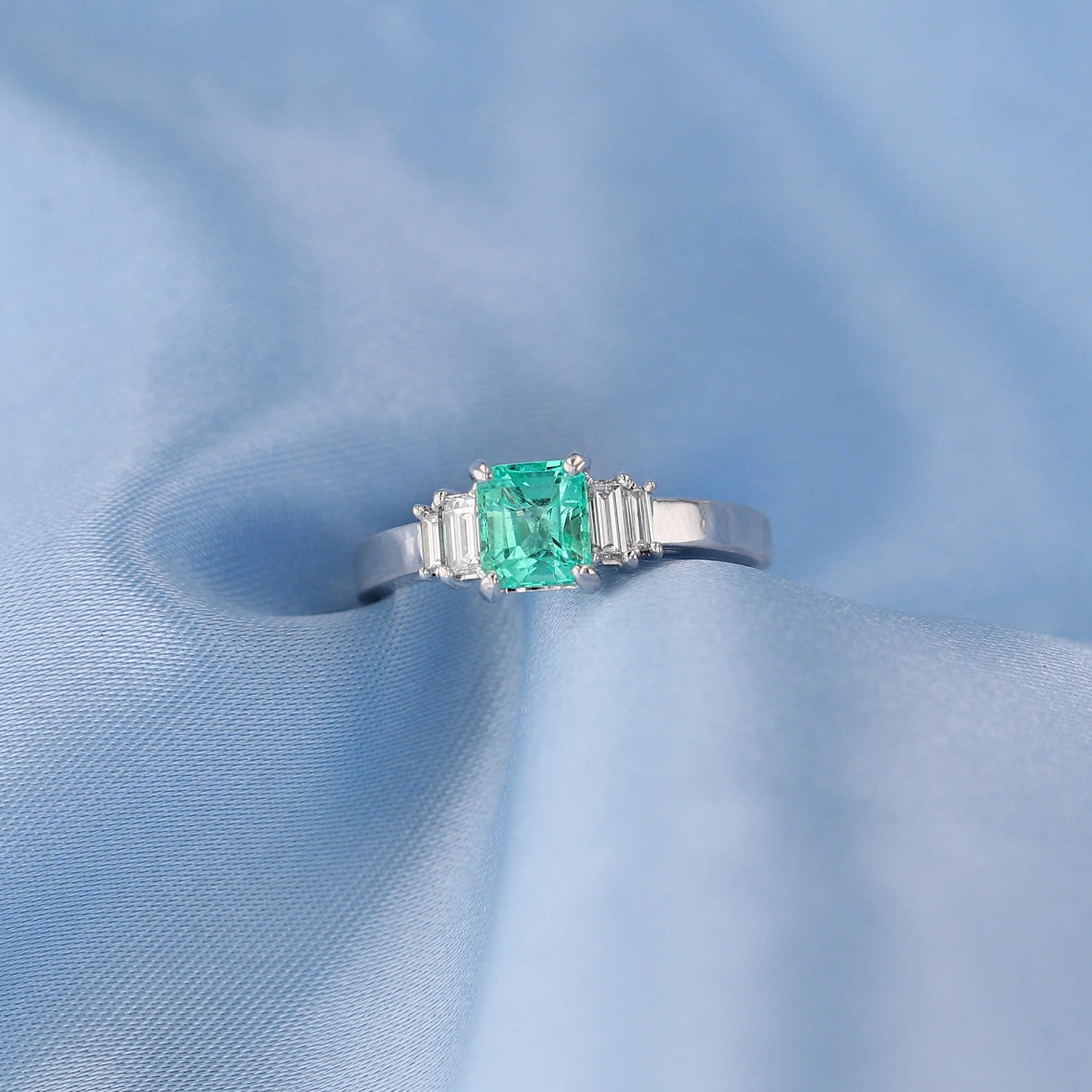 5 Stone Emerald & Baguette Diamond Ring