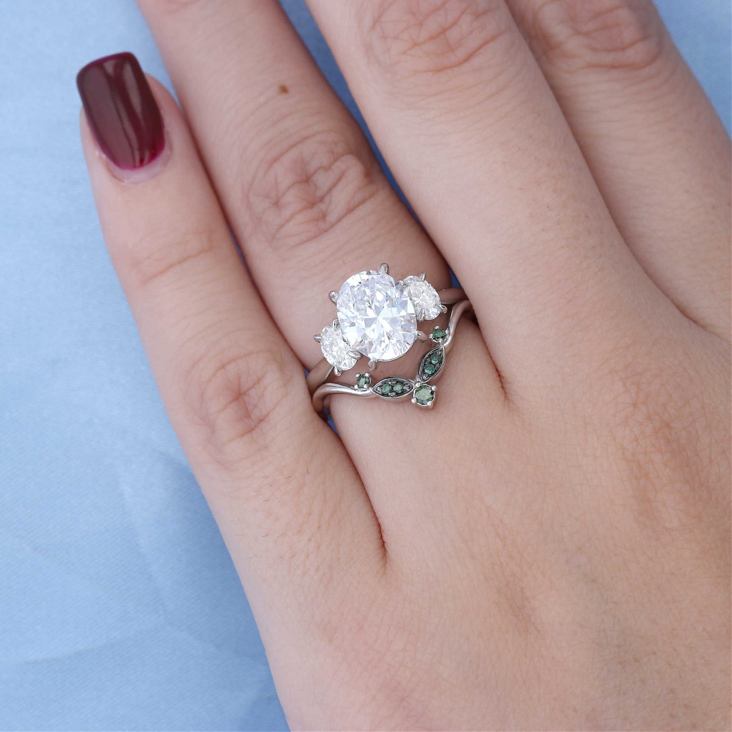 Black Rhodium Green Diamond Chevron Band