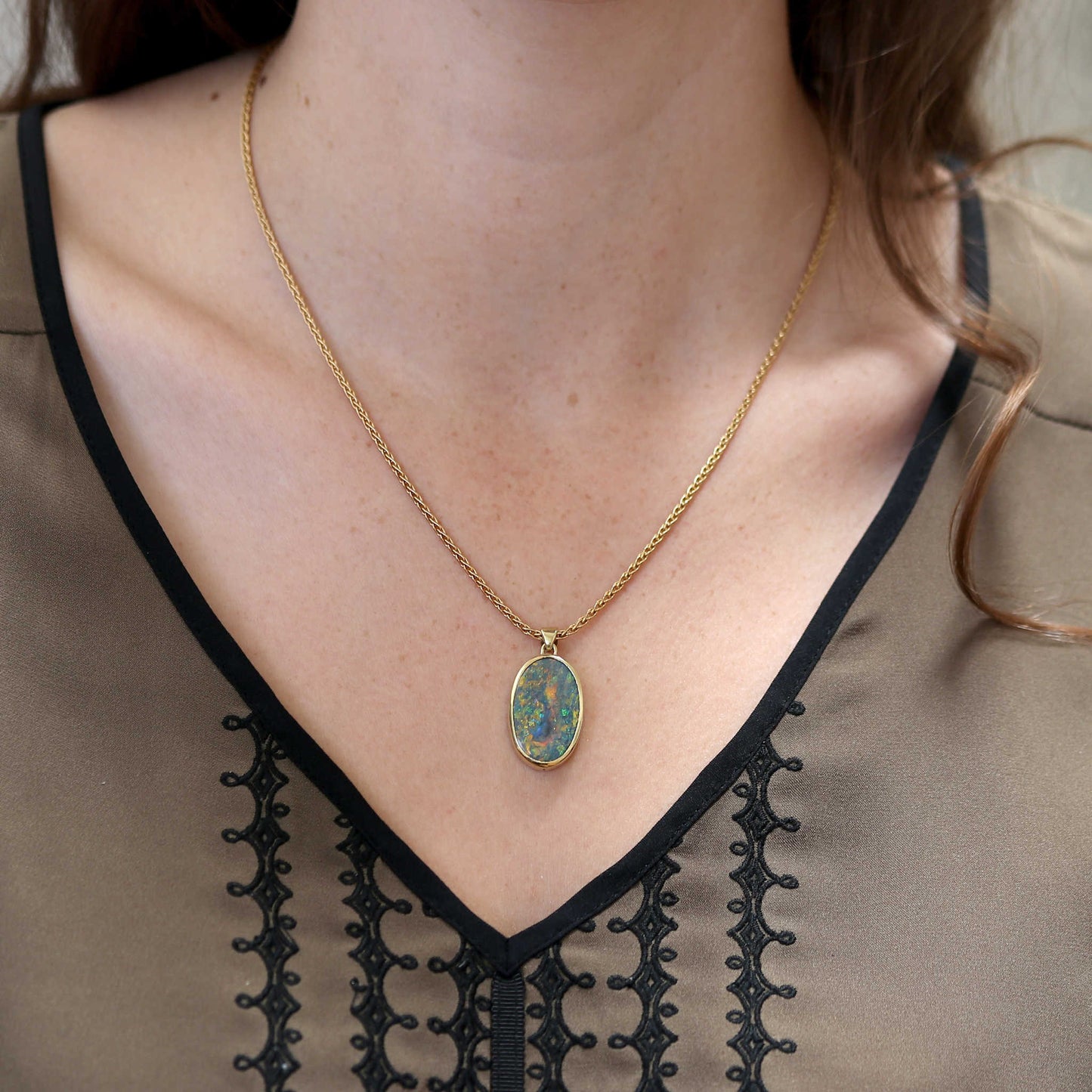 Bezel Set Australian Black Opal Pendant