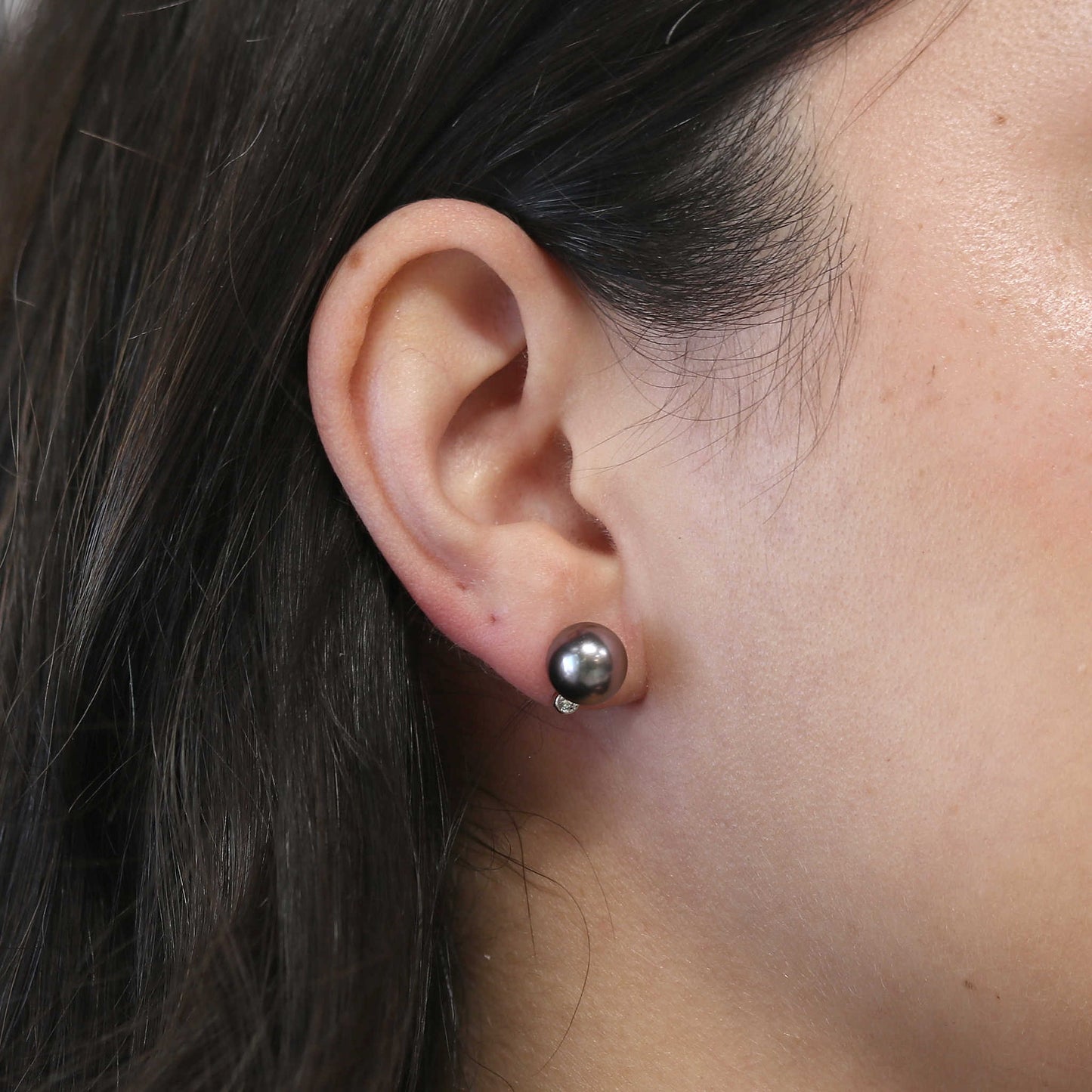 Tahitian Pearl & Diamond Stud Earrings