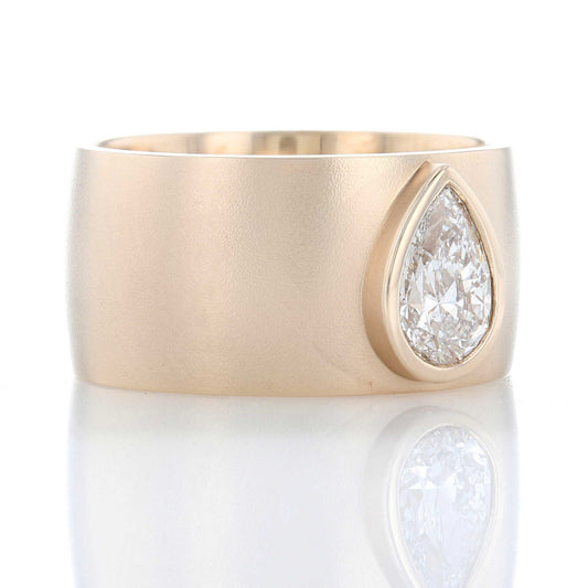 Wide Bezel Set Pear Engagement Ring