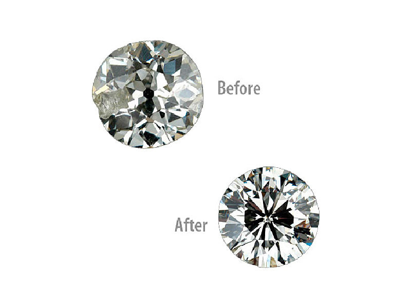 Diamond shown before and after its recutting