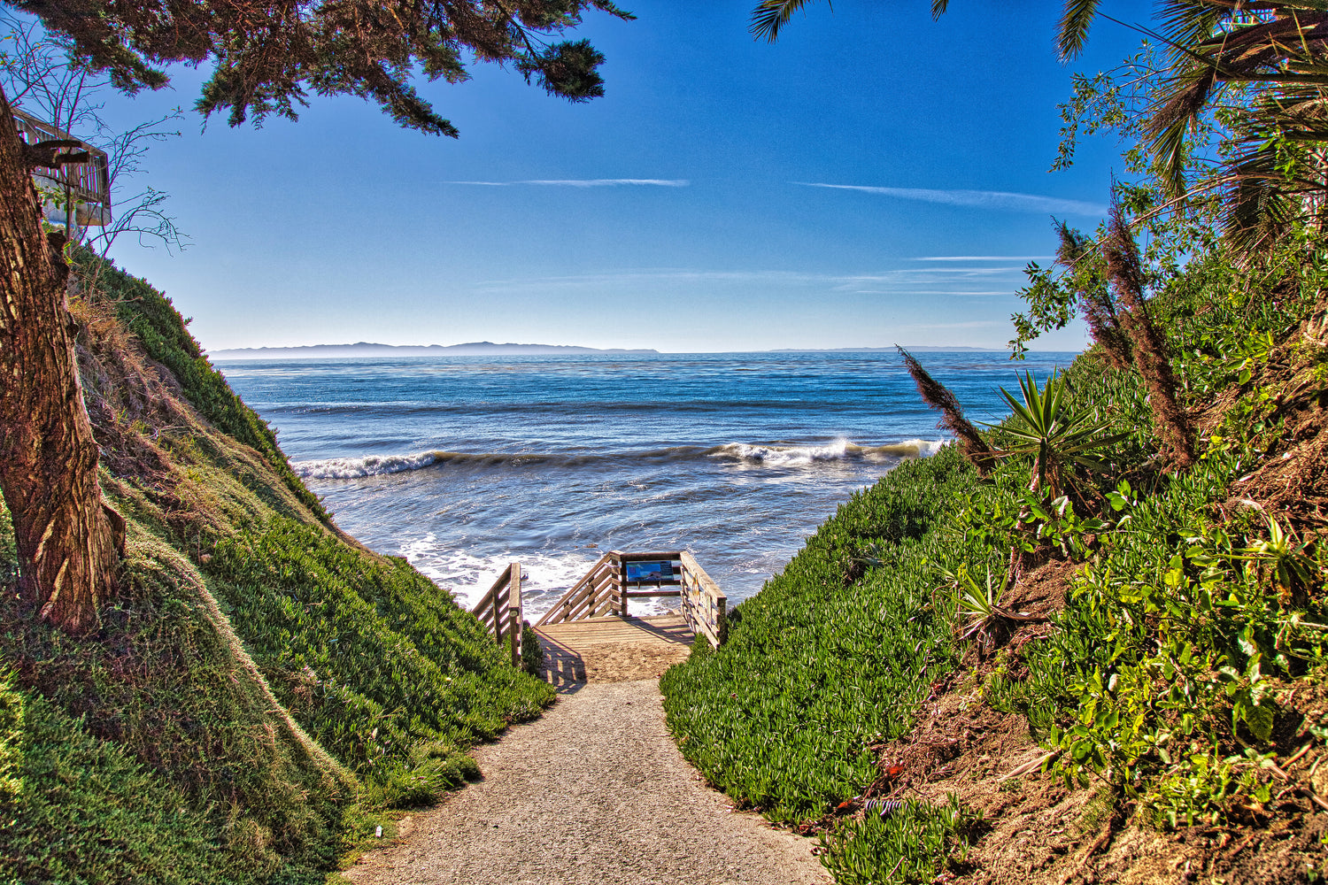 Pathway to a beach overlook with ocean view.
