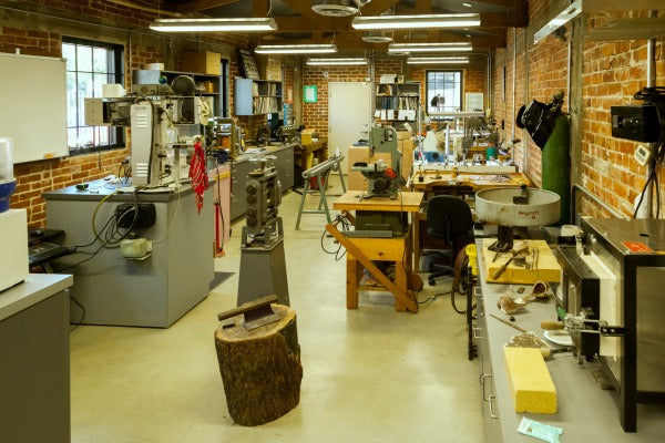 Fox Fine Jewelry's Workshop, complete with a casting station, laser welder, multiple jeweler's benches, a 3D printer, and many more.