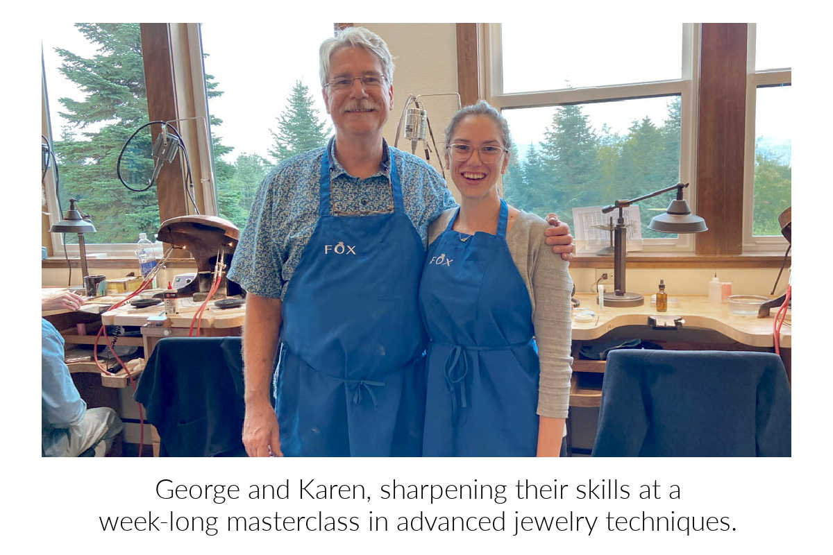 George and Karen Fox, sharpening their skills at a week-long masterclass in advanced jewelry techniques.