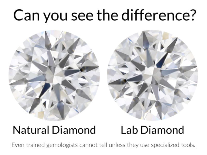 A lab grown diamond next to a natural diamond