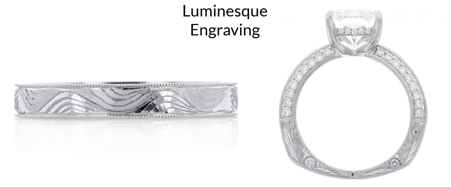 Two rings with a luminesque engraving