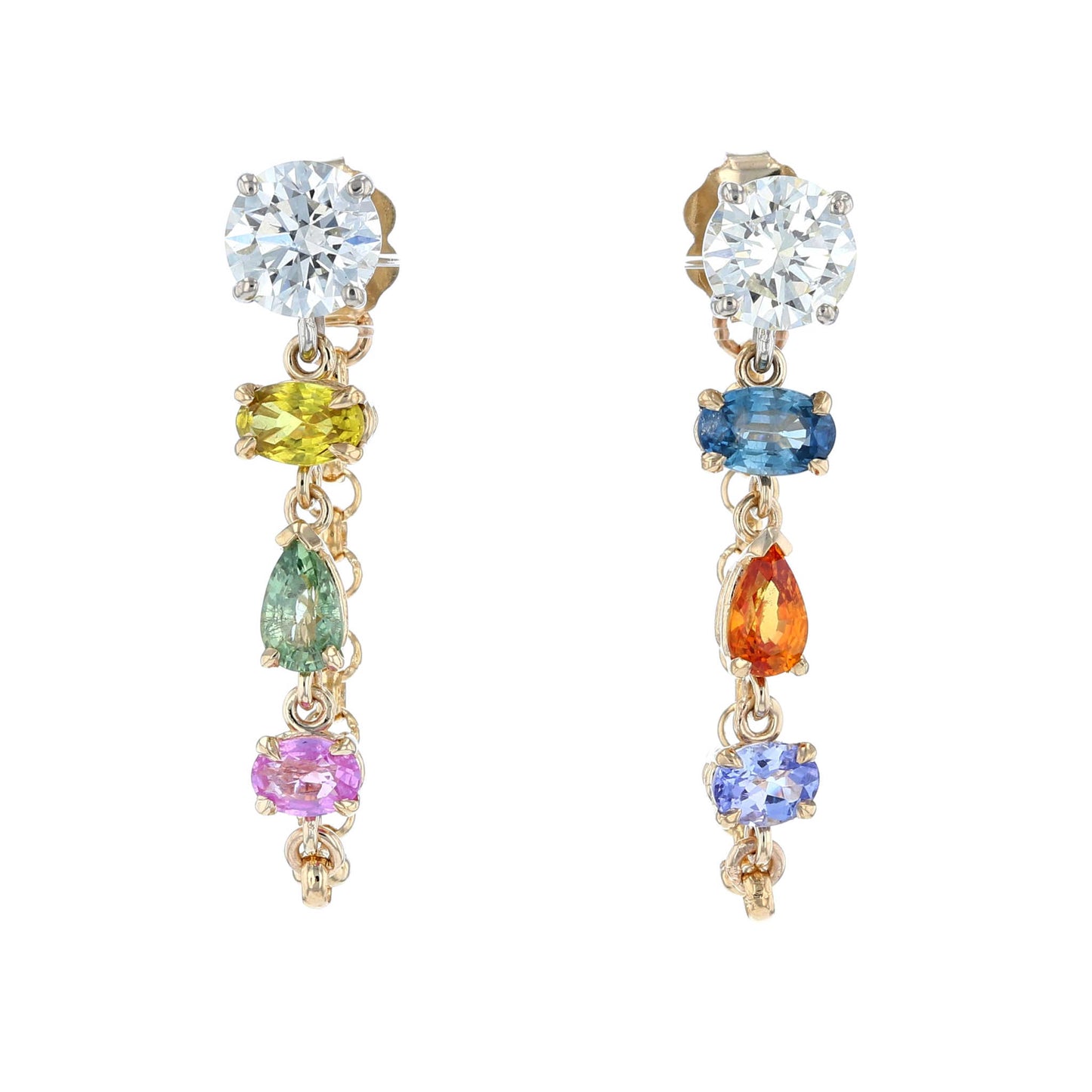 Multi-Stone Dangle Chain Earrings
