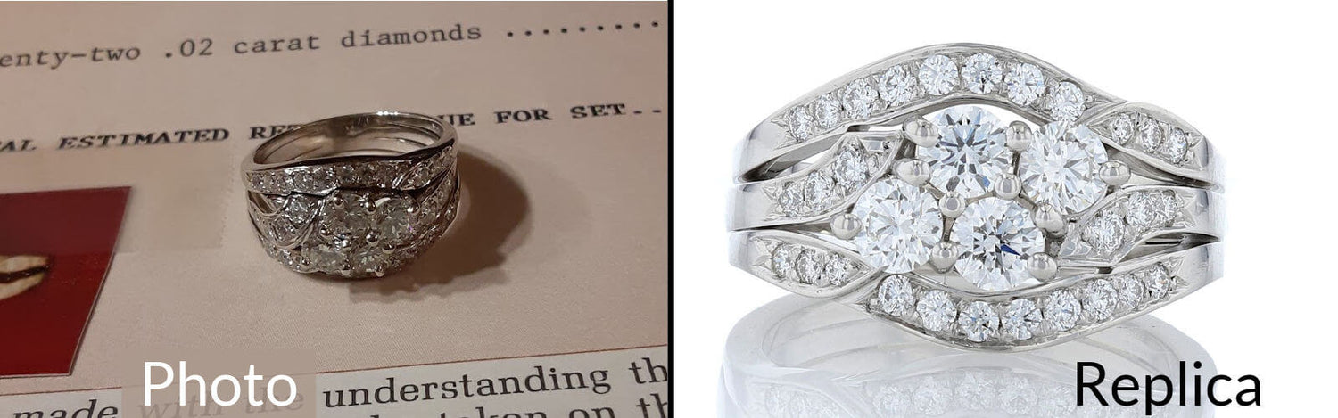 Reference photo and final product of a unique diamond ring
